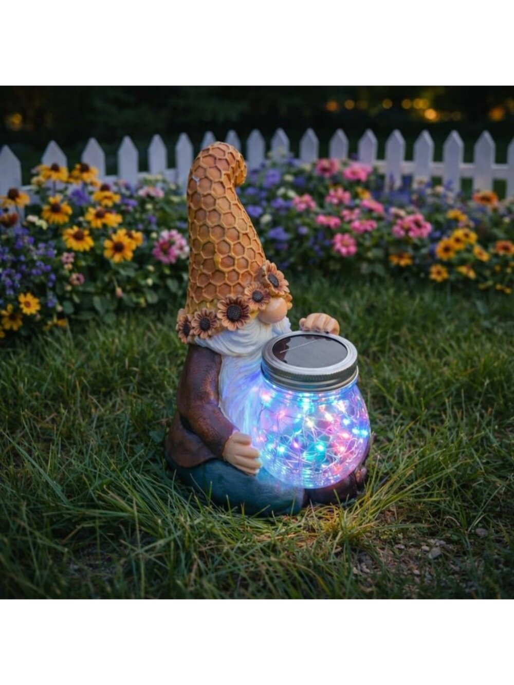 Solar Gnome Garden Decor with Honeycomb Lantern | 10-Inch LED Resin Figurine